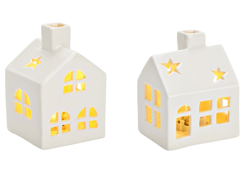 House with LED of porcelain White 2-fold, (W/H/D) 5x8x5cm
