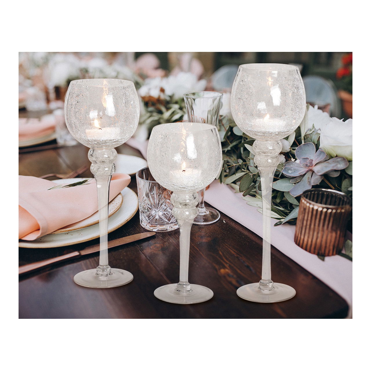 Wind light set goblet Cracking clear 30, 35, 40cm x Ø13cm made of glass set of 3 Wind light set goblet Cracking clear 30, 35, 40cm x Ø13cm made of glass set of 3