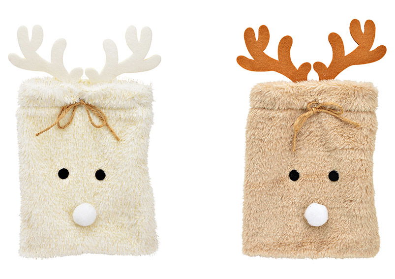 Bag deer head of textile white, brown 2-fold, (W/H/D) 18x32x1cm