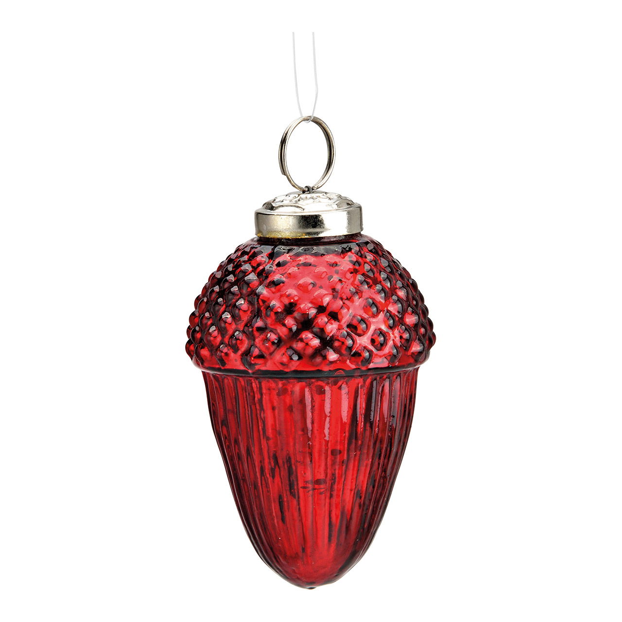 Pendentif de Noël noisette de chêne en verre rouge (L/H/P) 6x10x6cm