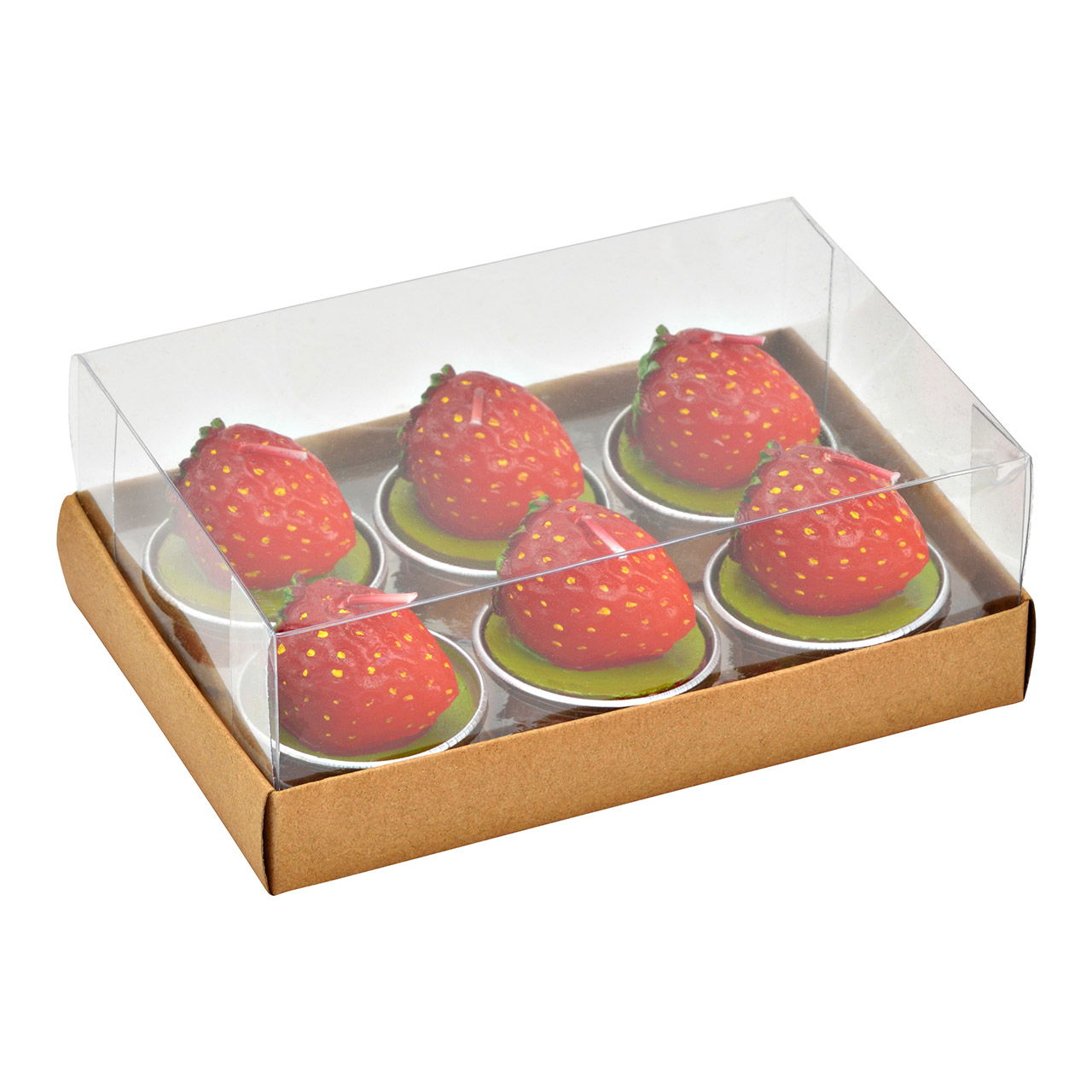 Set di 6 tea light fragola 4x4x4cm, in cera, rosso (L/H/D) 14x6x9cm