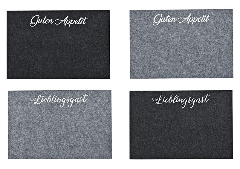 Placemat with saying, Lieblingsgast, Guten Appetit, made of felt grey 4-fold, (W/H) 45x30cm