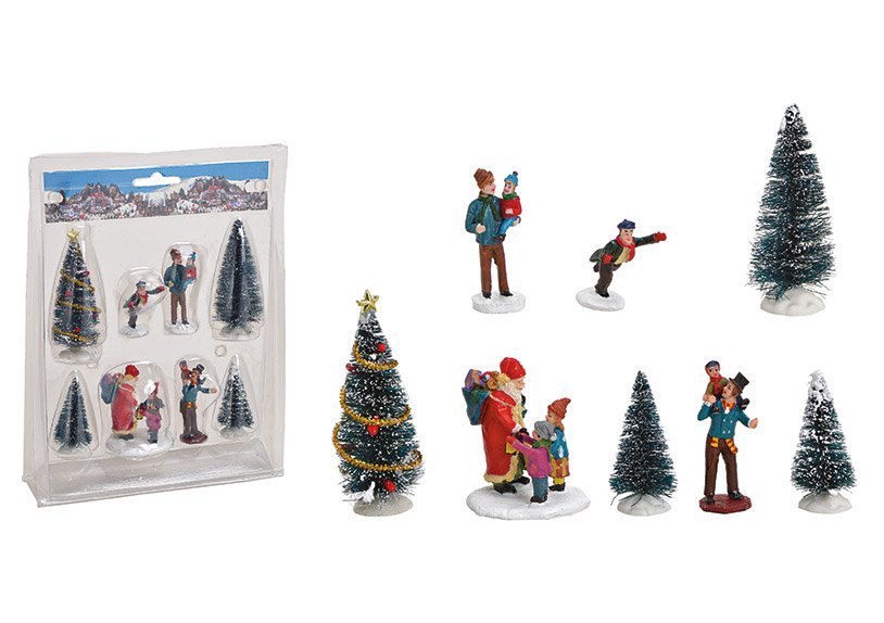Miniatur Set Figuren, Baum 5-10 cm H aus Kunststoff Bunt 8er Set, (B/H/T) 21x27x6cm