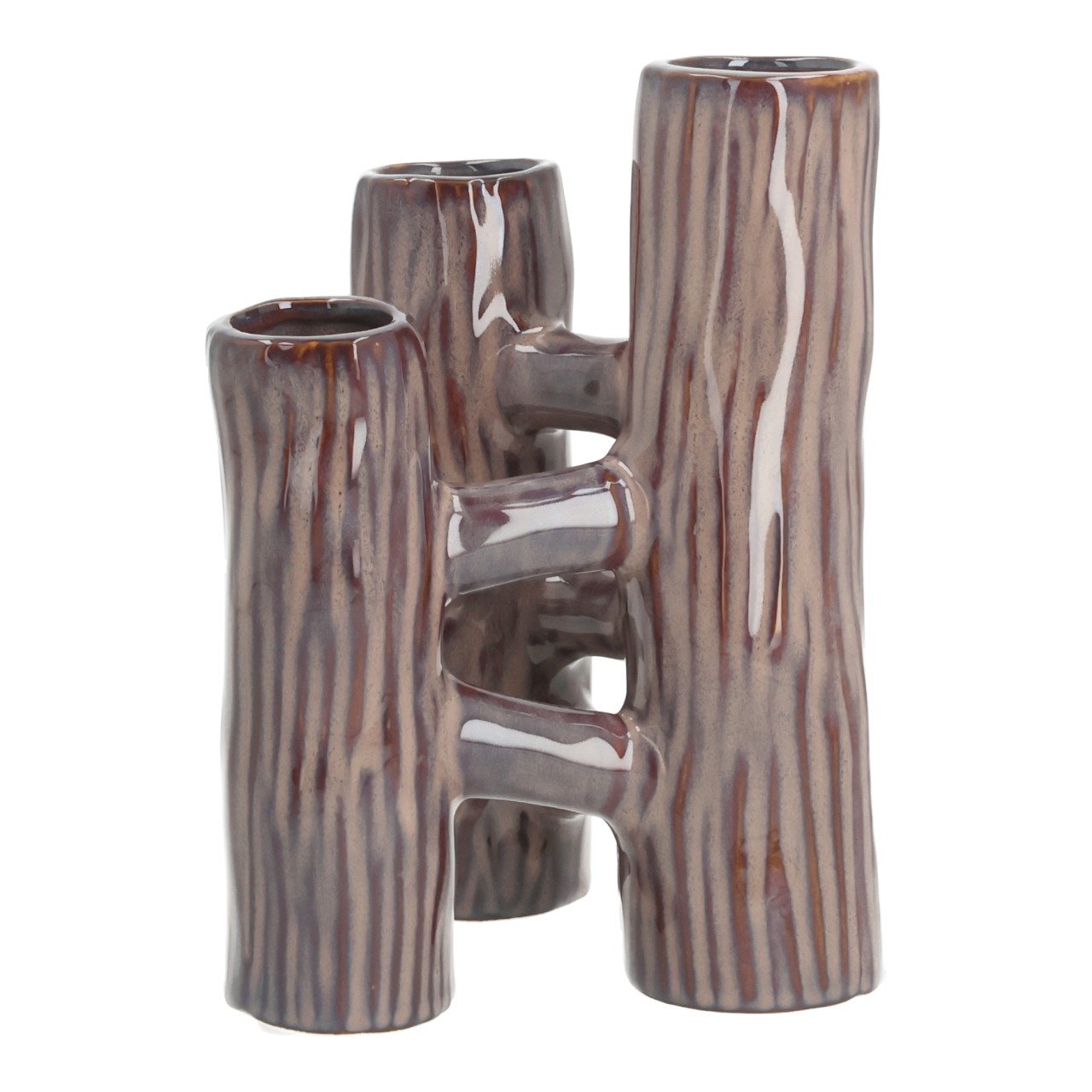 Vase aus Steingut Lila (B/H/T) 14x19x14cm keramikvase, vase, dreiteilig, glasur, braun