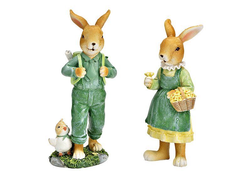 Bunny with flower basket, backpack of poly green 2-fold, (W/H/D) 7x15x5cm