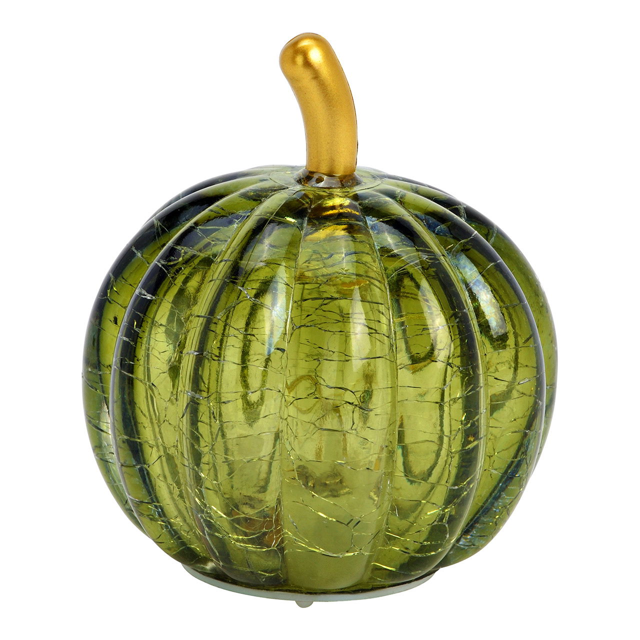 Calabaza decorativa con 5 LEDs con temporizador 6/18 de cristal, verde oscuro (A/A/A) 7x9x7cm Funcionamiento a pilas 3xLR44 no incluidas