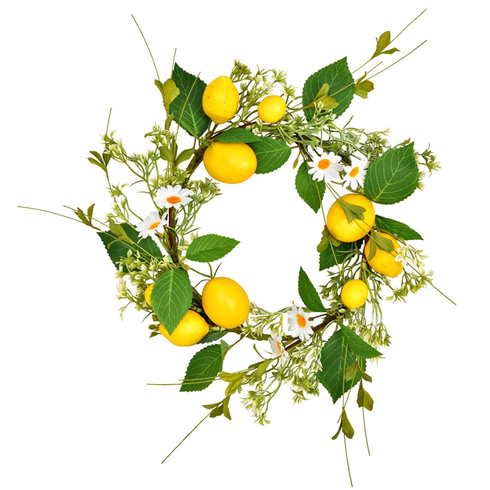 Corona di limoni artificiale in plastica, giallo/verde (L/H/D) 37x7x37cm Pflanze, Zitrusfrucht, Obst, Zitrone, Orange