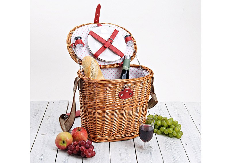 Picknickkorb für 2 Personen zum Hängen aus Weide, 14-teilig 32x30x23cm