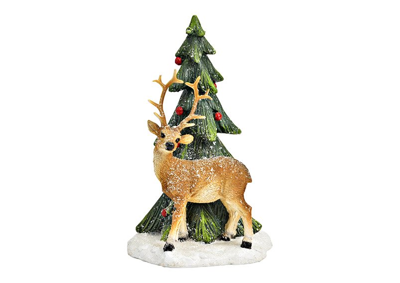 Christmas tree with deer made of poly colorful (W/H/D) 12x20x12cm