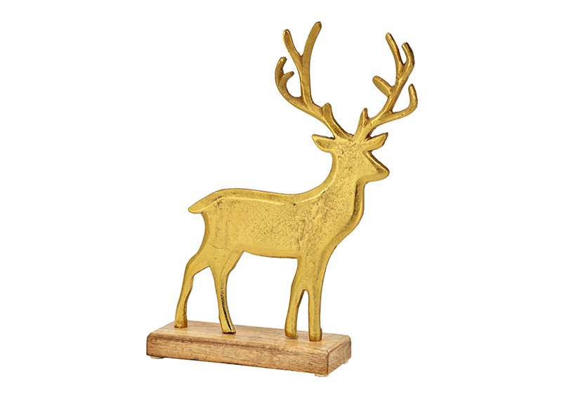 Display cervo su legno di mango base di metallo oro (w/h/d) 25x32x6cm
