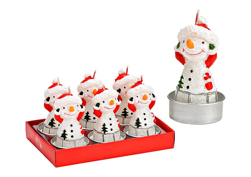 Set di tealight pupazzo di neve 4x8x4cm Set di 6, in cera bianca (L/H/D) 14x8x9cm