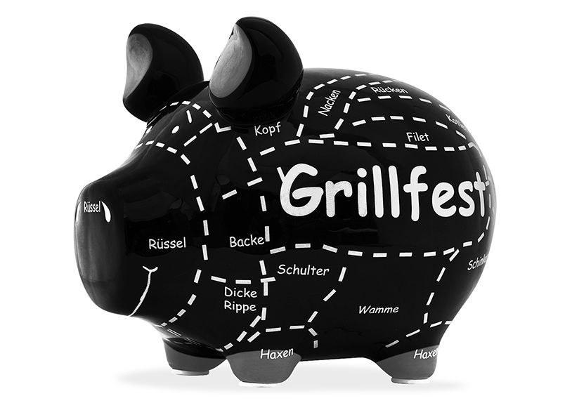 Money box kcg small pig, grillfest, made of ceramic black (w / h / d) 12x9x9cm