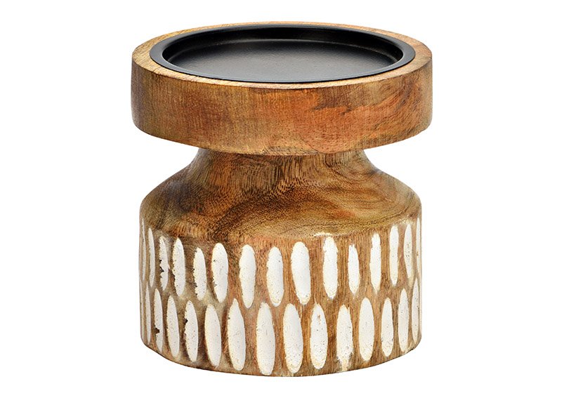 Candle holder mango wood natural (W/H/D) 10x10x10cm