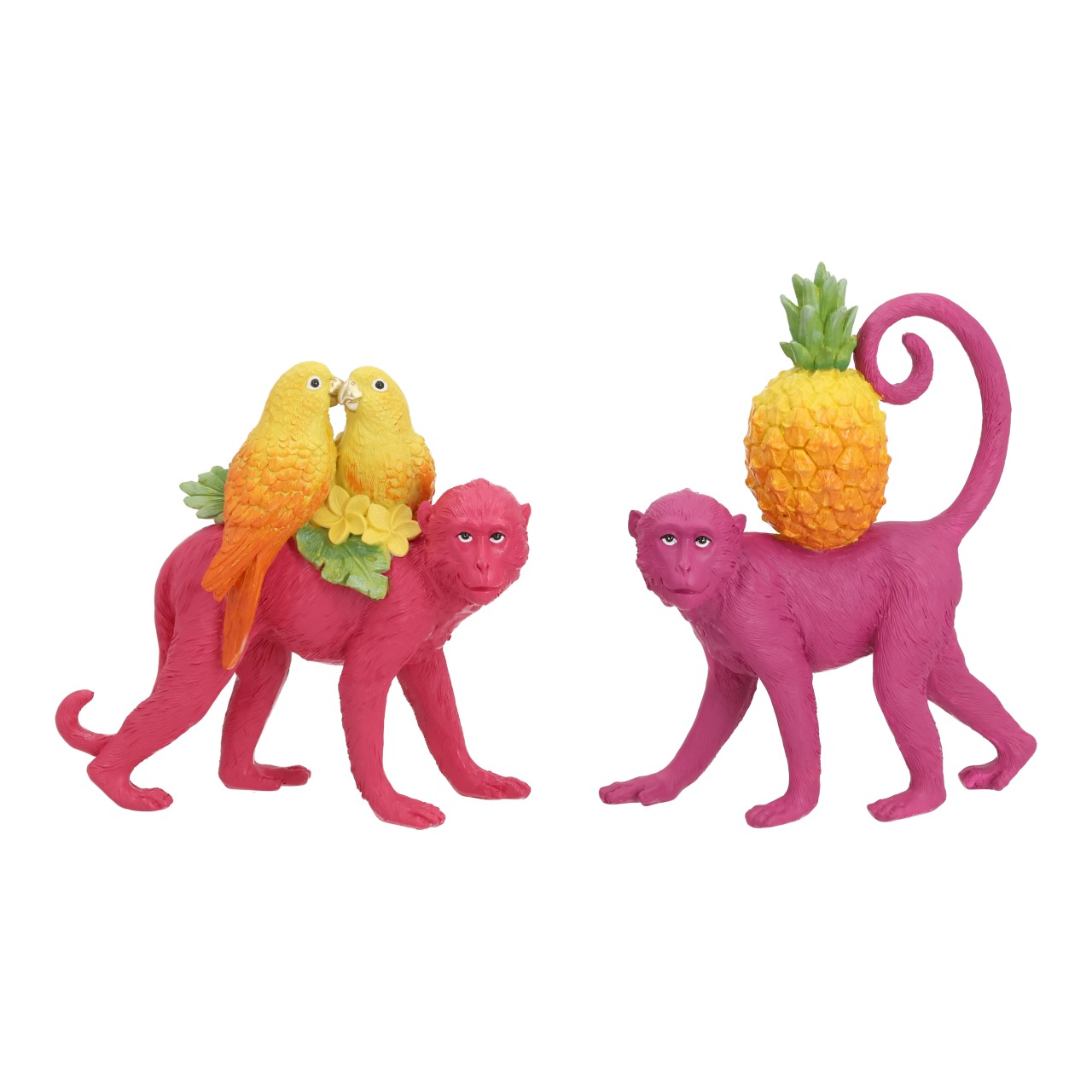 Pinker Affen, Papagei auf Rücken, Ananas Zubehör, Tier-Duo, Spielzeugfiguren