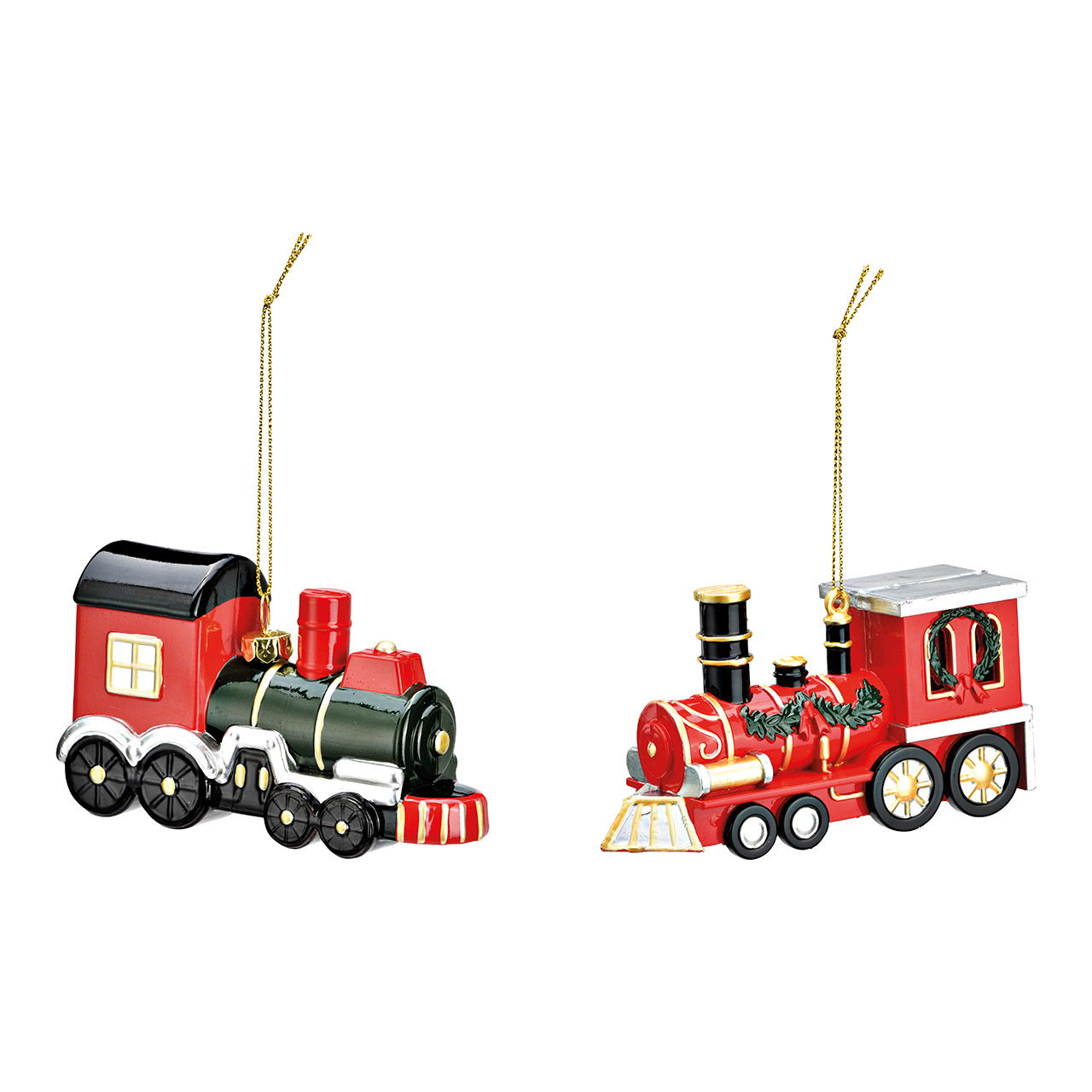 Plastic locomotive Christmas hanger, colorful 2-fold, (W/H/D) 12x6x4cm