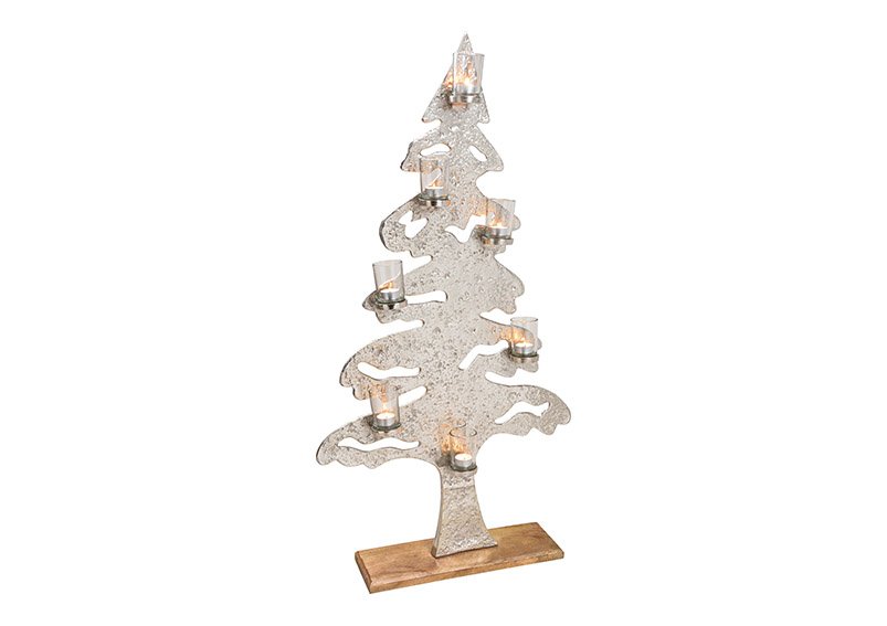 Christmas tree with 7 glass windlights metal silver 59x113x15cm