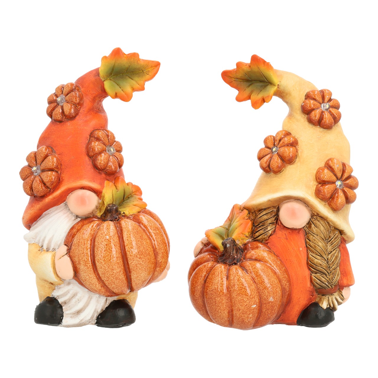 Wichtel mit LED Kürbis aus Polyester Orange 2-fach sortiert (B/H/T) 10x17x8cm Essen, Produzieren, Kürbis, Gemüse, Figur