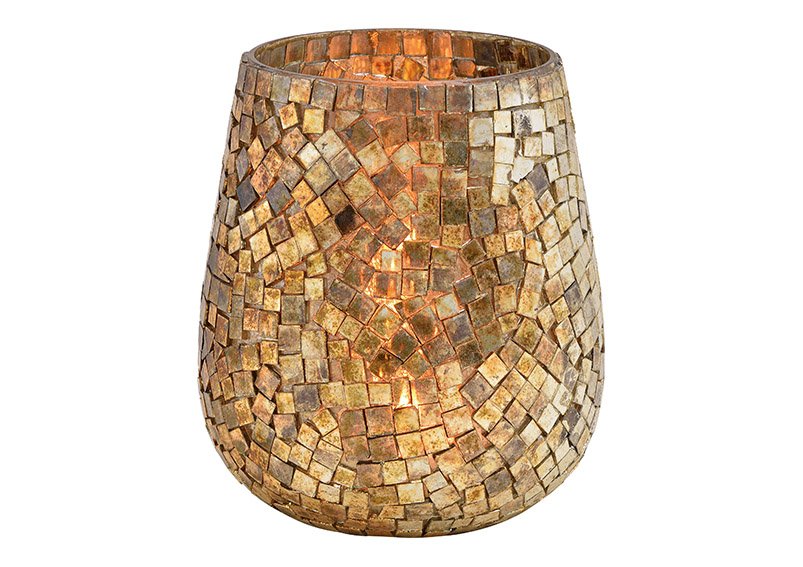 Lanterna di vetro mosaico champagne (L/H/D) 13x15x13cm
