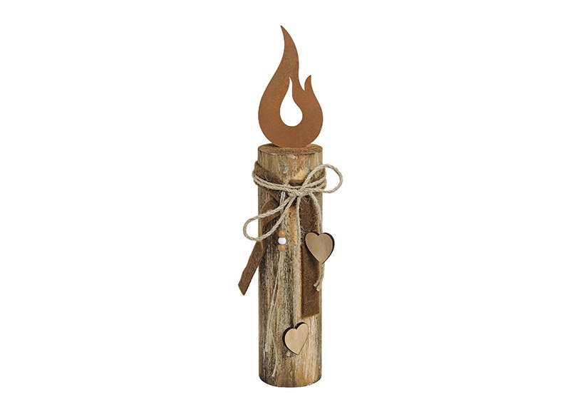 Kerze aus Metall auf Holzpfahl (B/H/T) 8x44x8 cm