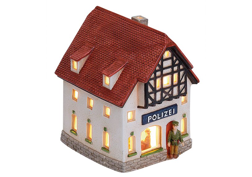 Windlicht-Haus Polizei aus Porzellan, B14 x T11 x H16 cm