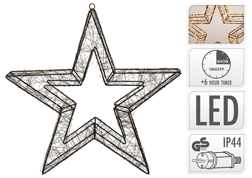 Light star 1800s LED extra warm white with timer 6/18, IP44 adapter plastic black (W/H/D) 58x58x8cm