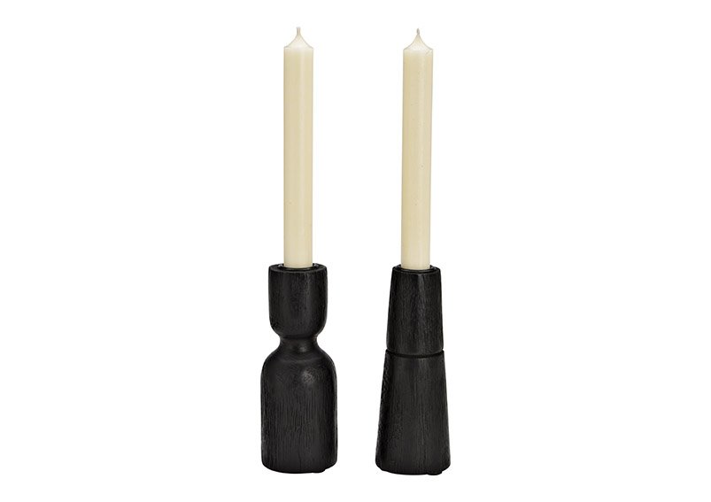 Kerzenhalter aus Mangoholz schwarz 2-fach, (B/H/T) 6x15x6cm