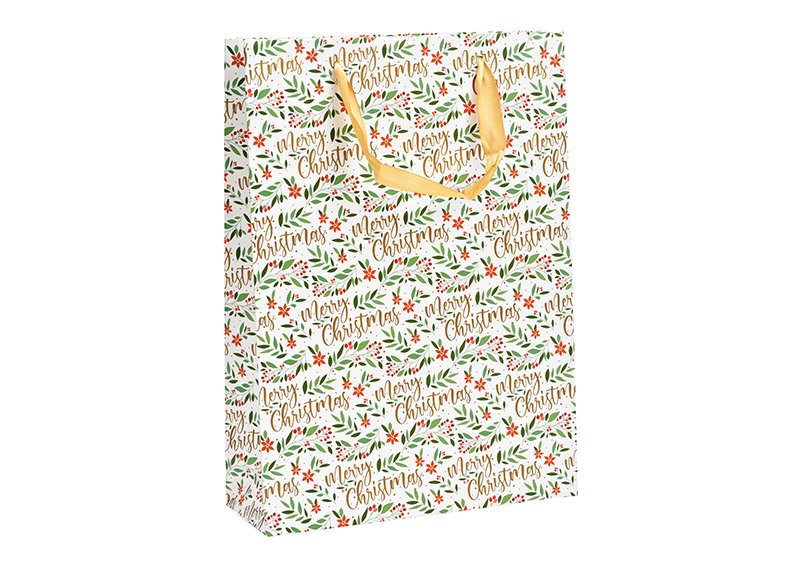 Geschenktüte Merry Christmas Blatt Dekor aus Papier/Pappe bunt (B/H/T) 25x34x2cm