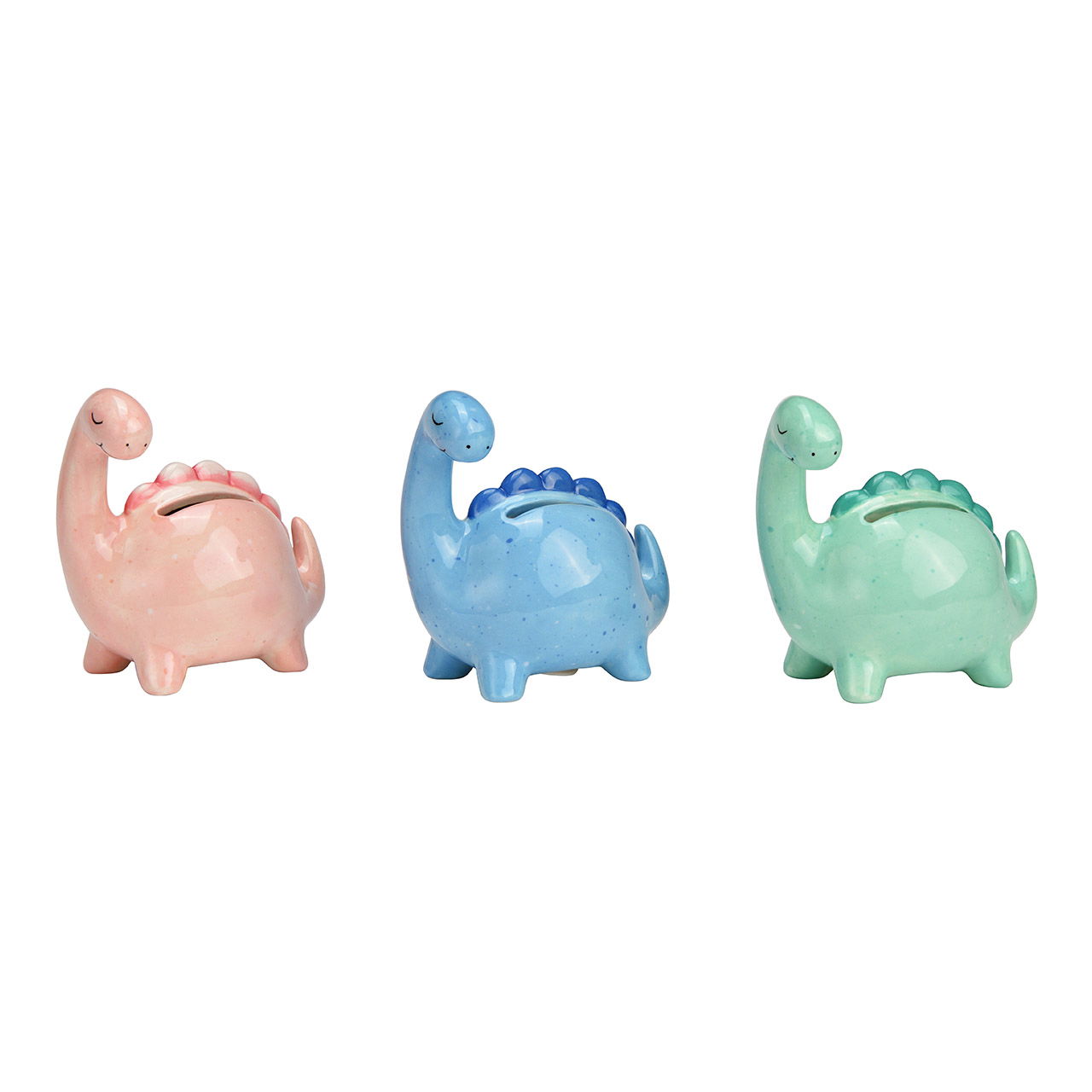 Spardose Dino aus Keramik, 3-fach, Rosa/Blau/Grün (B/H/T) 10x9x6cm Spardose Dino aus Keramik, 3-fach, Rosa/Blau/Grün (B/H/T) 10x9x6cm