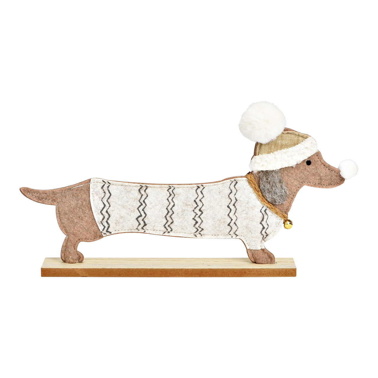 Présentoir Teckel sur socle en bois en feutre beige (L/H/P) 33x18x4cm Présentoir Teckel sur socle en bois en feutre beige (L/H/P) 33x18x4cm