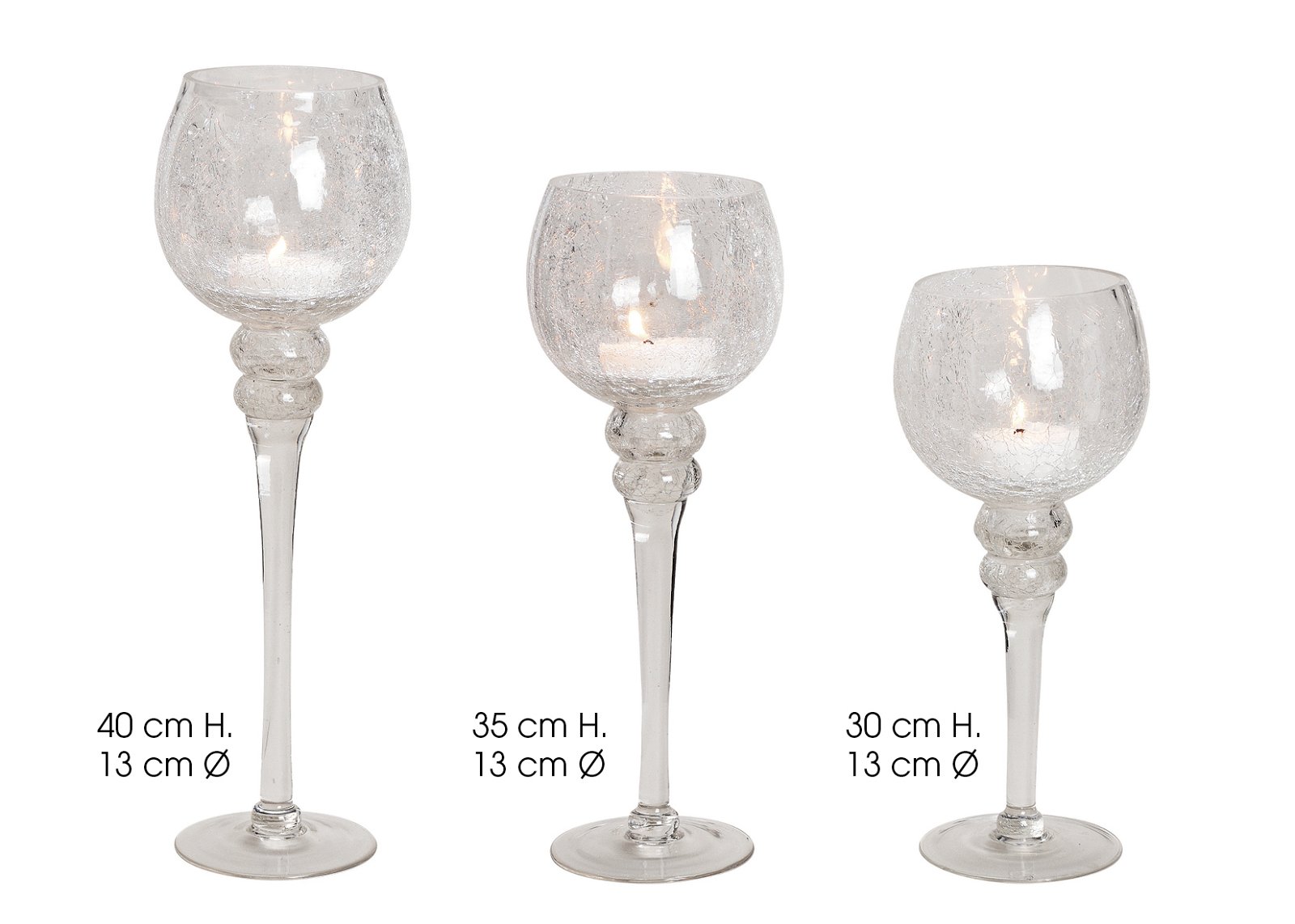 Set di lanterne a calice Cracking chiaro 30, 35, 40cm x Ø13cm, set di 3 vetri