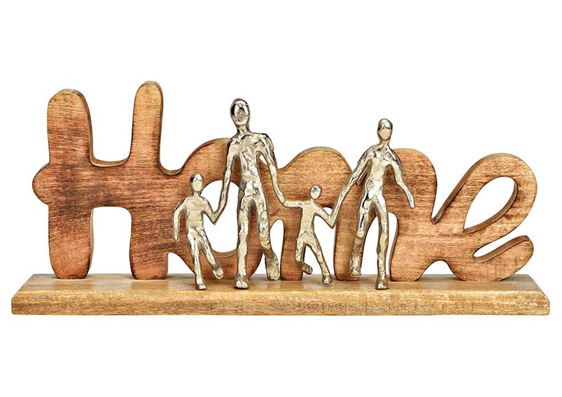 Présentoir Home avec figurines en métal en bois de manguier naturel (L/H/P) 52x23x10cm