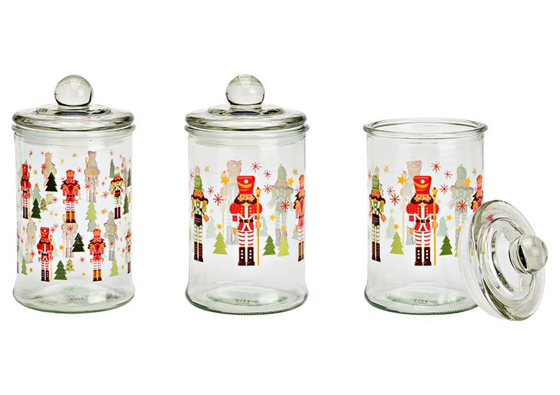 Storage jar nutcracker motif made of glass transparent 2-fold, (W/H/D) 10x19x10cm 600ml