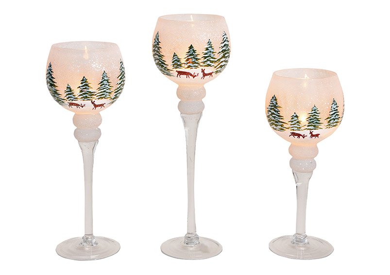 Vento luce set calice, inverno foresta decorazione 30, 35, 40cm x Ø13cm di vetro bianco, colorato set di 3