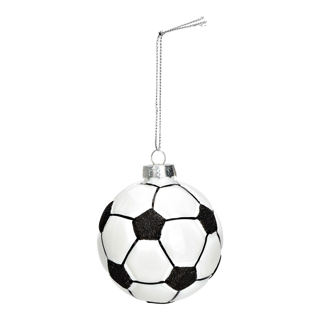 Glass Christmas hanger soccer, black/white Ø7cm