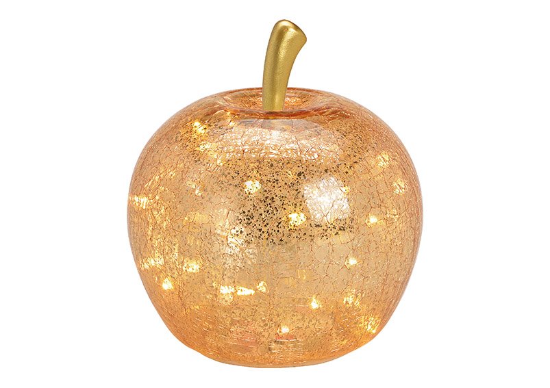Apfel mit 30er LED, mit Timer aus Glas Gold (B/H/T) 22x24x22cm