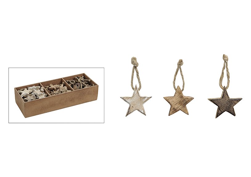 Étoile à suspendre en brun, en bois, assortie 3 fois (L/H/P) 5x5x1 cm