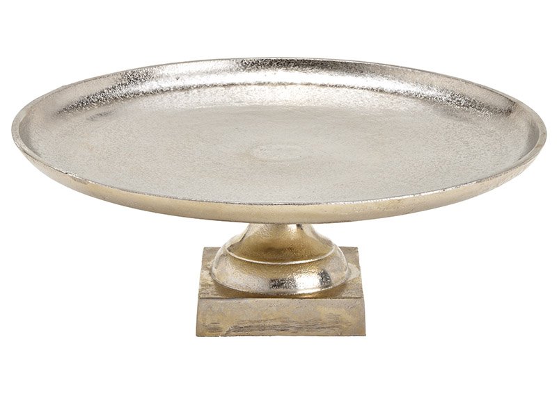 Plate on base, metal silver (W/H/D) 40x15x40cm