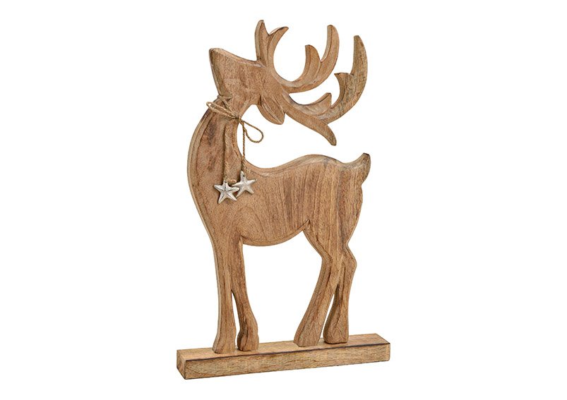 Cerf avec pendentif étoile en métal en bois de manguier Marron (L/H/P) 31x49x6cm