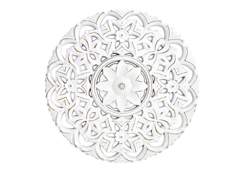 Wall hanger flower decor made of wood, white (W/H/D) 40x40x1.5cm