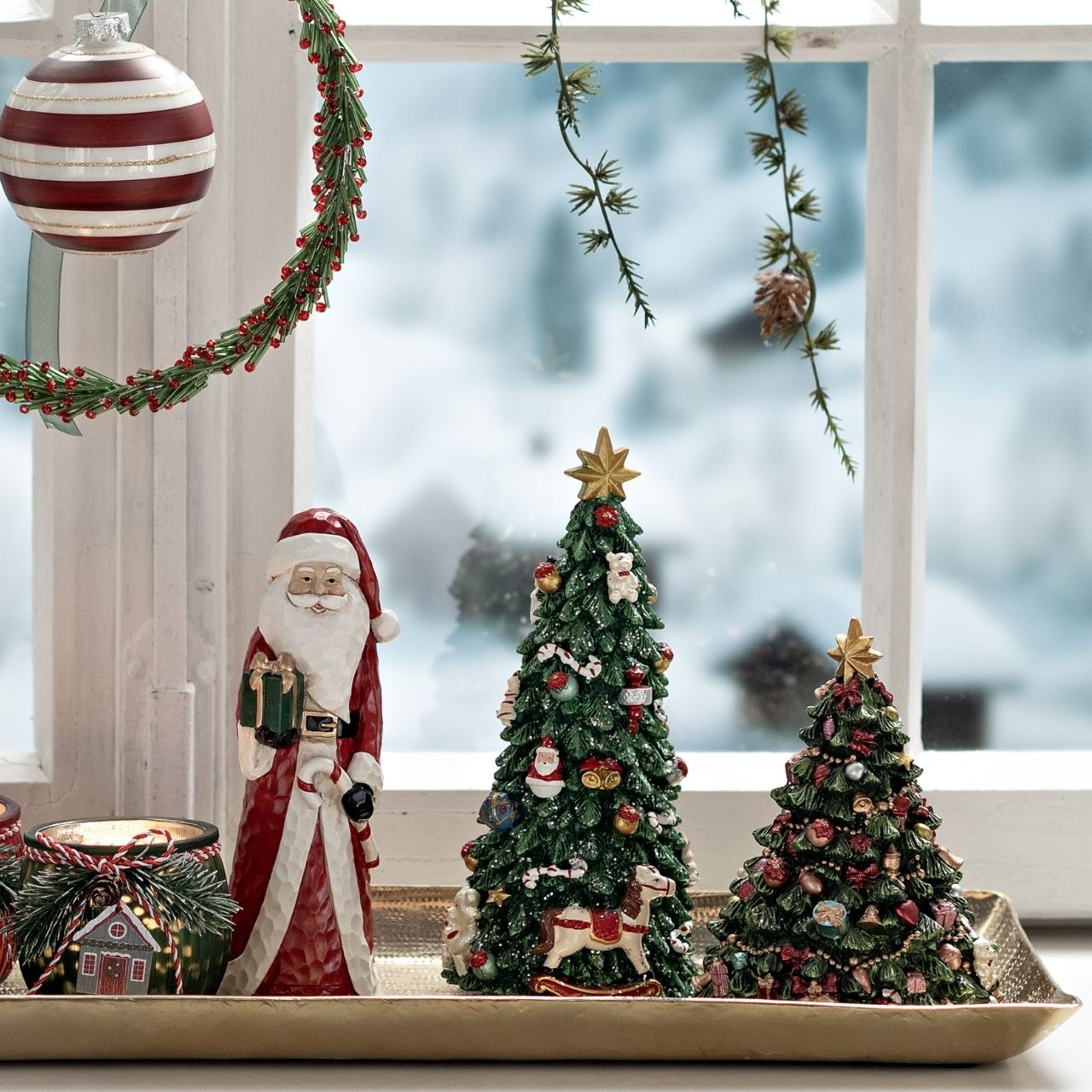 Weihnachtsdeko, Miniatur-Weihnachtsbaum, Figuren, Figurenglas, Holzfigur