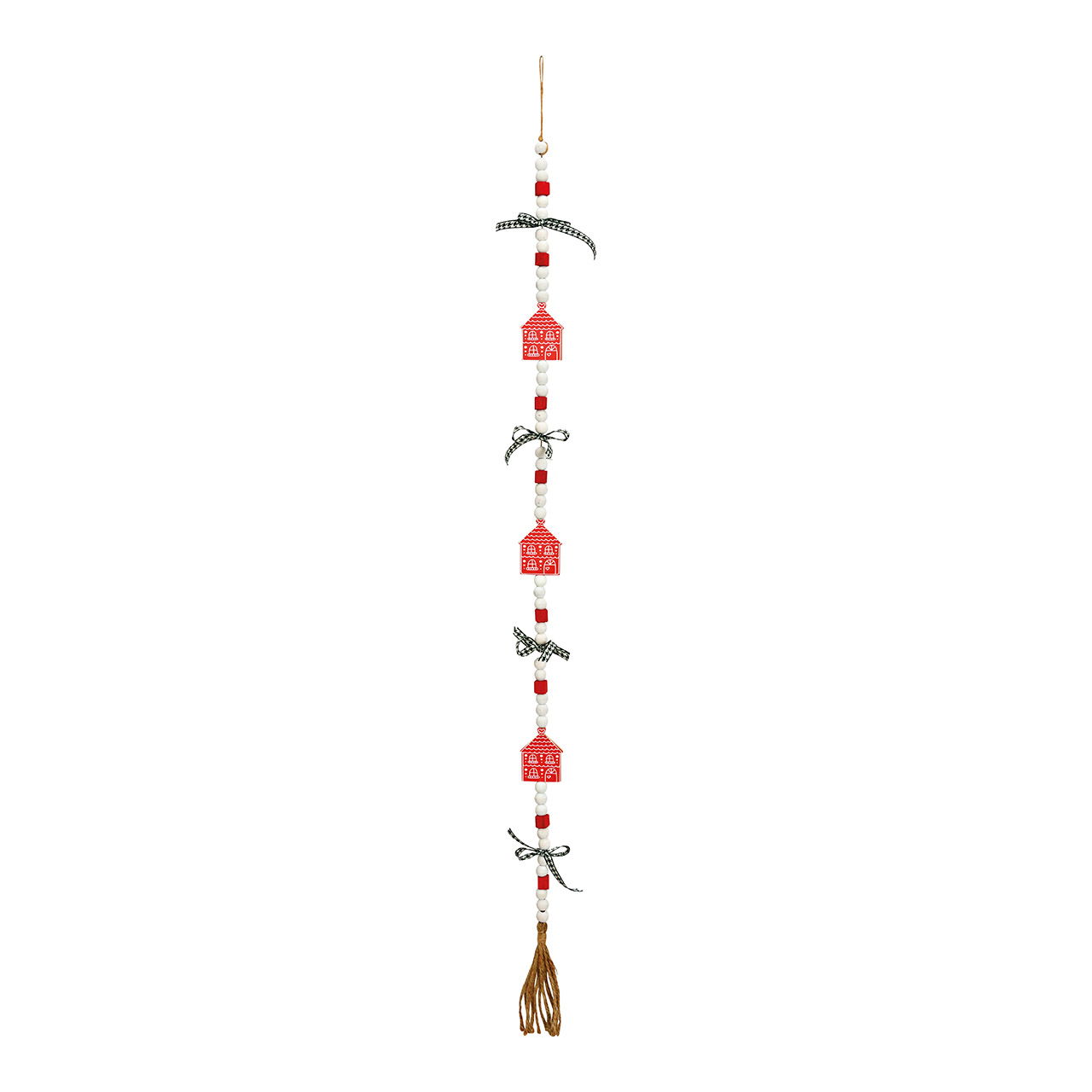 Hanging garland house made of wood green, red, white (W/H/D) 5x120x2cm