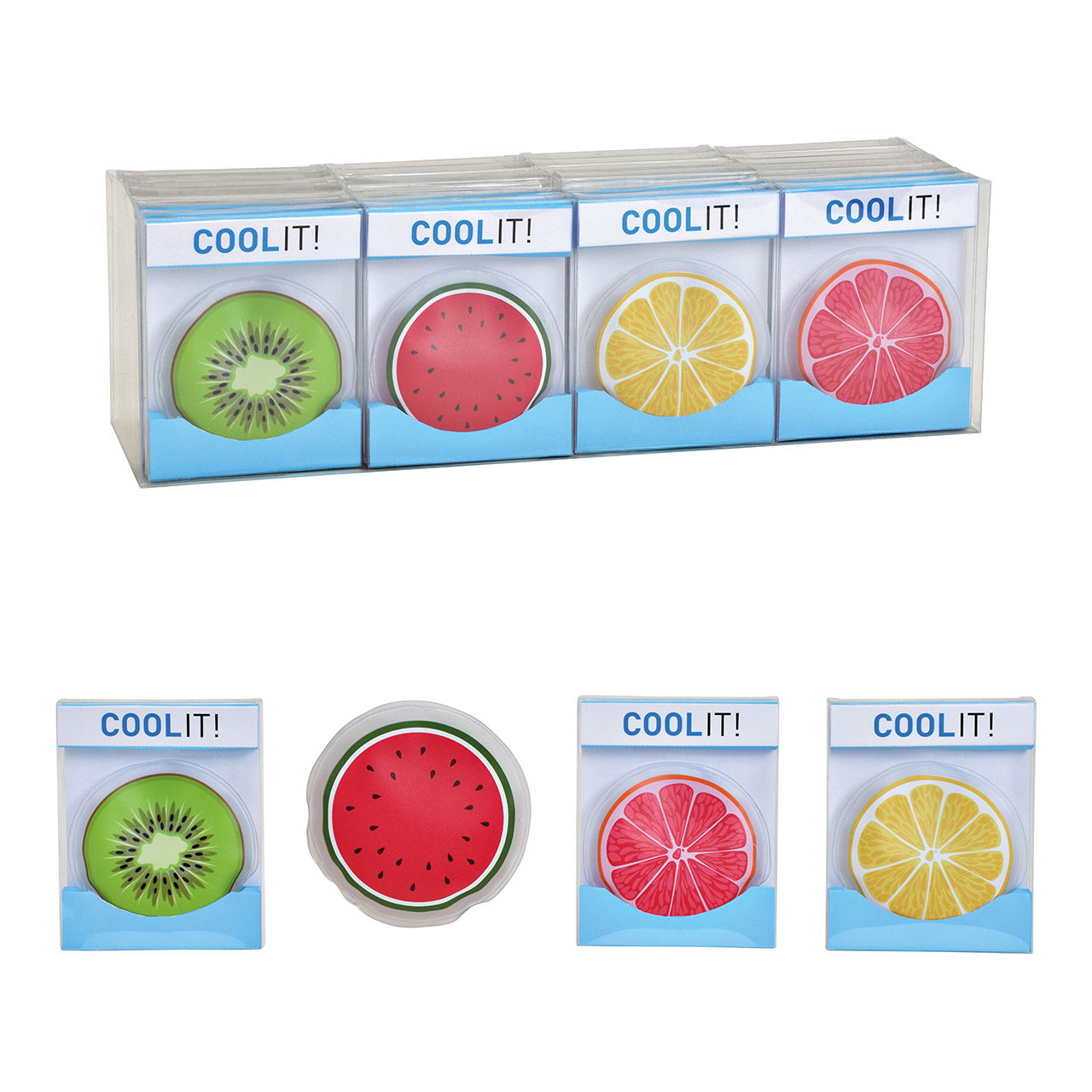 Cool pack, cuscino refrigerante per frutta in plastica colorata a 4 pieghe, (L/H/D) 9x9x1cm