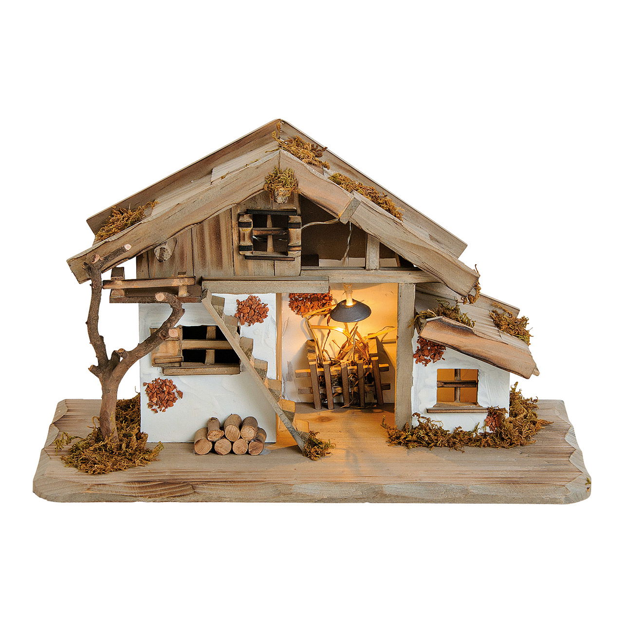 Krippenhaus mit LED Beleuchtung aus Kiefernholz, MDF Natur (B/H/T) 39x23x19cm Krippenhaus mit LED Beleuchtung aus Kiefernholz, MDF Natur (B/H/T) 39x23x19cm