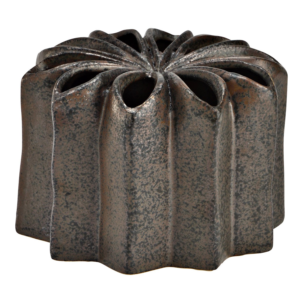 Jarrón en forma de flor de cerámica marrón (A/A/P) 14x10x14cm