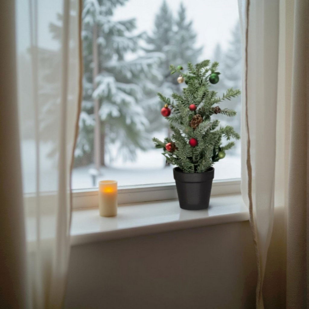 Tannenbaum im Topf mit Zapfen aus Kunststoff, Grün/Schwarz (B/H/T) 15x35x15cm