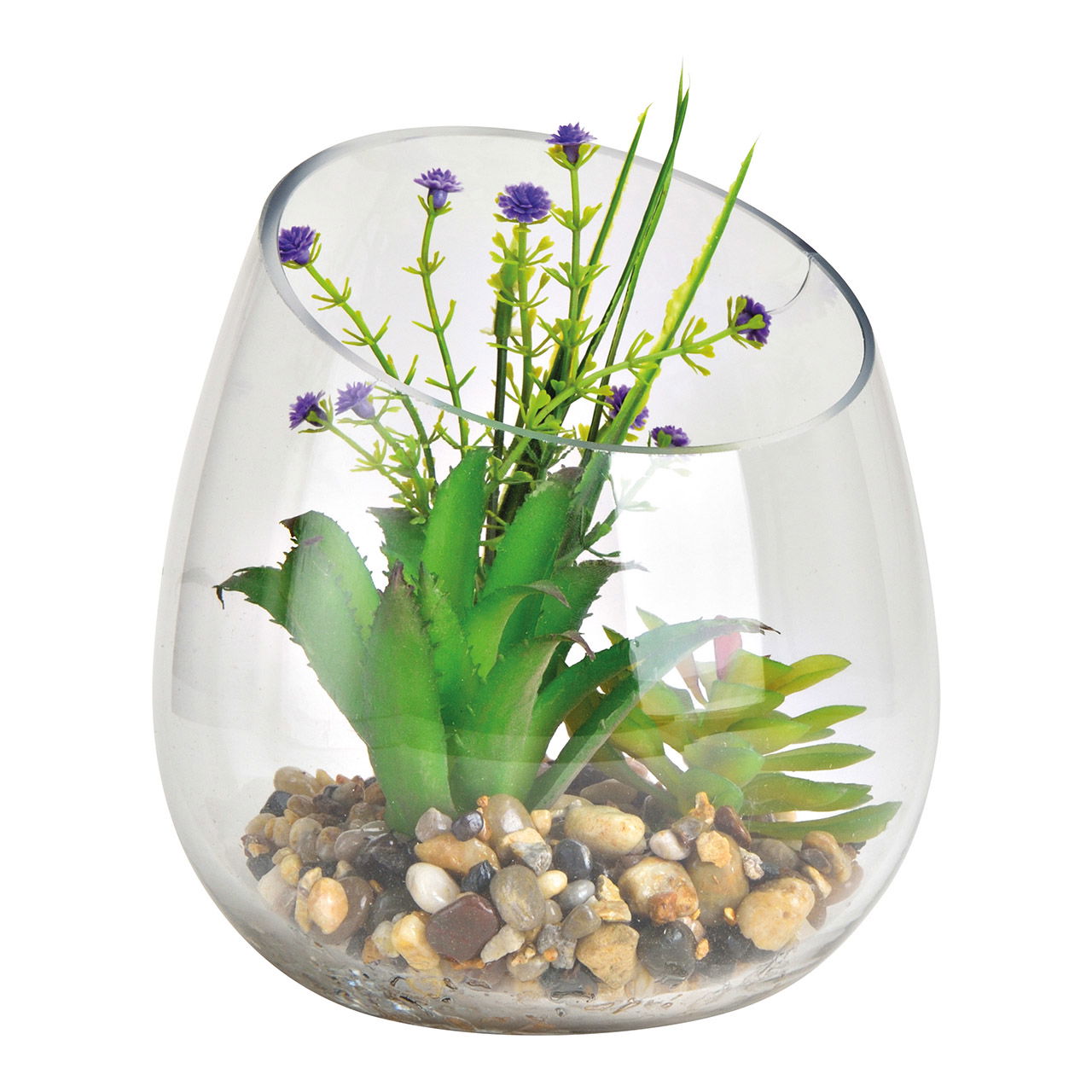 Plante artificielle dans verre en plastique Vert (L/H/P) 14x16x14cm