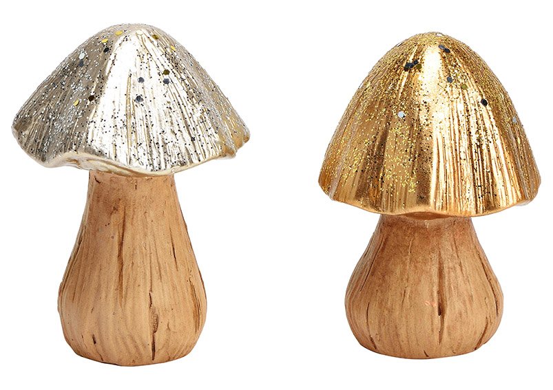 Ceramic mushroom gold, silver 2-fold, (W/H/D) 8x12x8cm