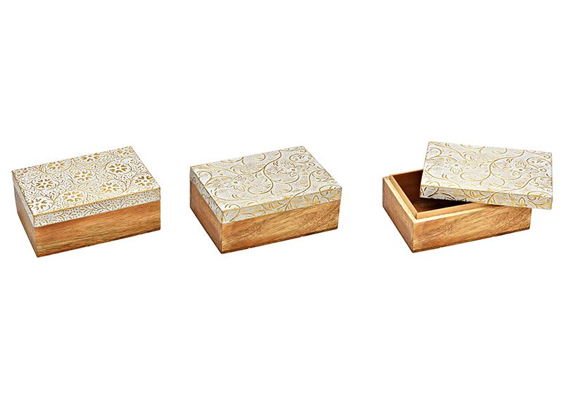 Mango wood jewelry box natural, white 2-fold, (W/H/D) 15x6x10cm