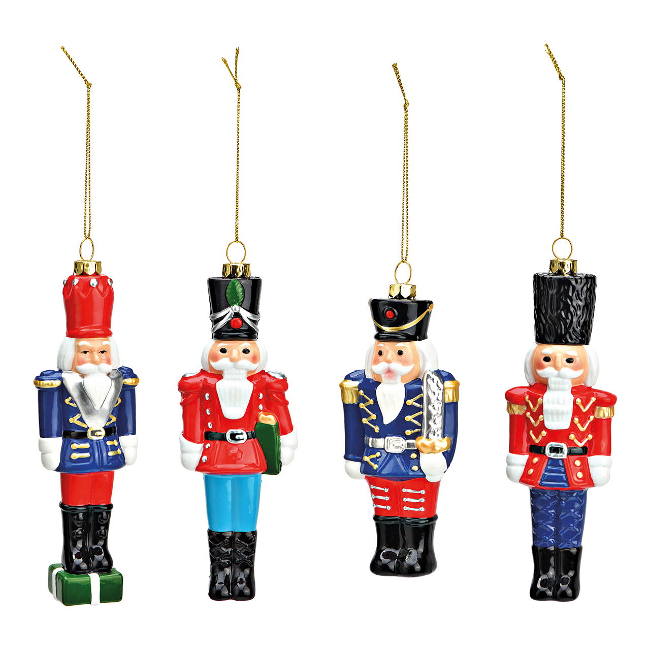 Weihnachtshänger Nussknacker aus Kunststoff, 4-fach, Blau/Rot (B/H/T) 6x16x3cm Weihnachtshänger Nussknacker aus Kunststoff, 4-fach, Blau/Rot (B/H/T) 6x16x3cm