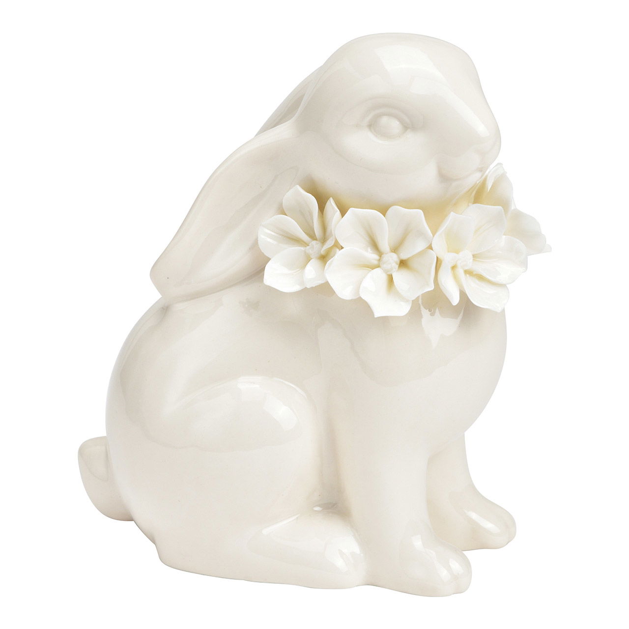 Hase sitzend mit Blumendekor aus Porzellan (B/H/T) 10x12x6cm